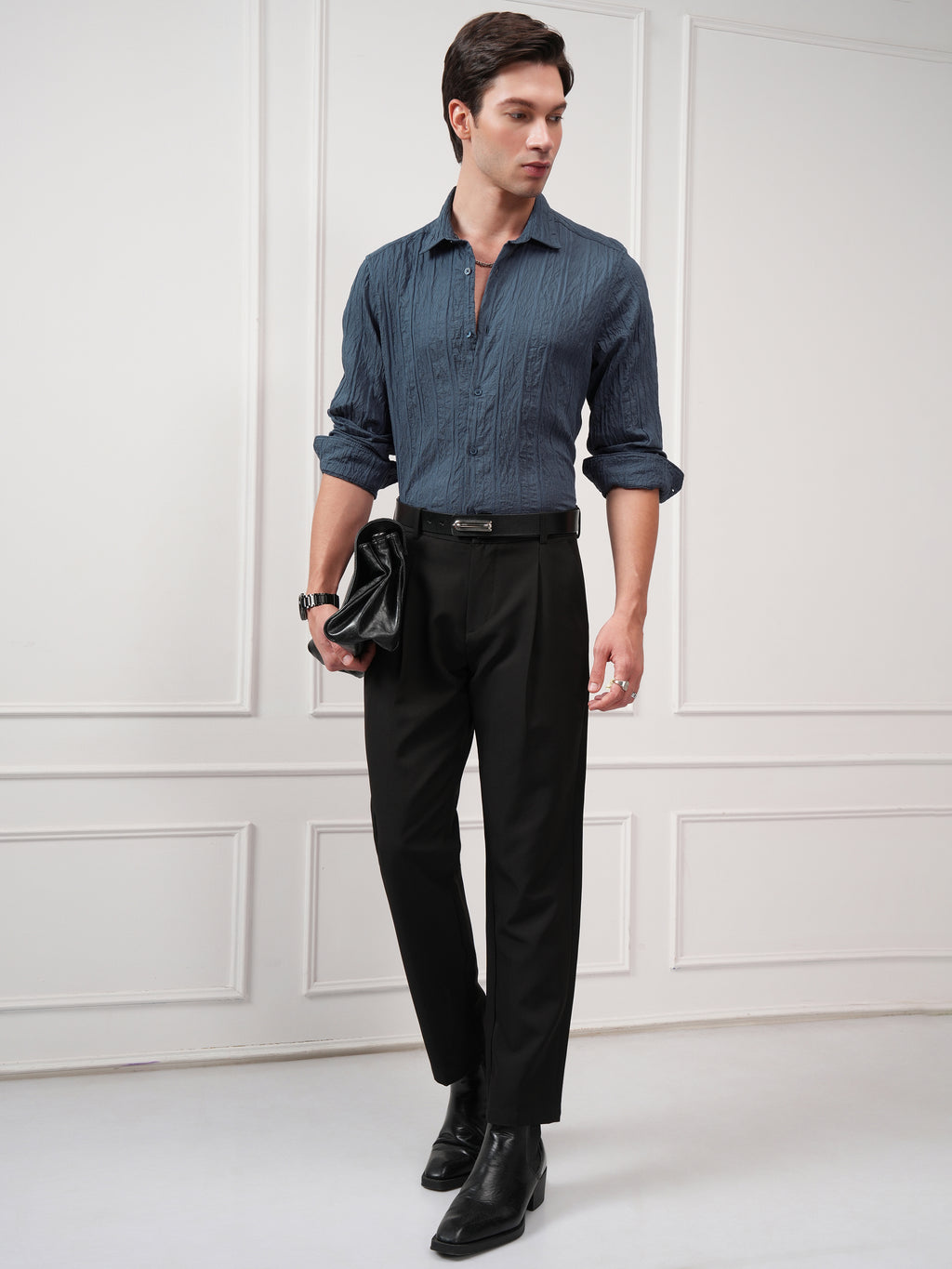 Highlander Men Teal Textured Slim Fit Casual Shirt - Teal - Image 2