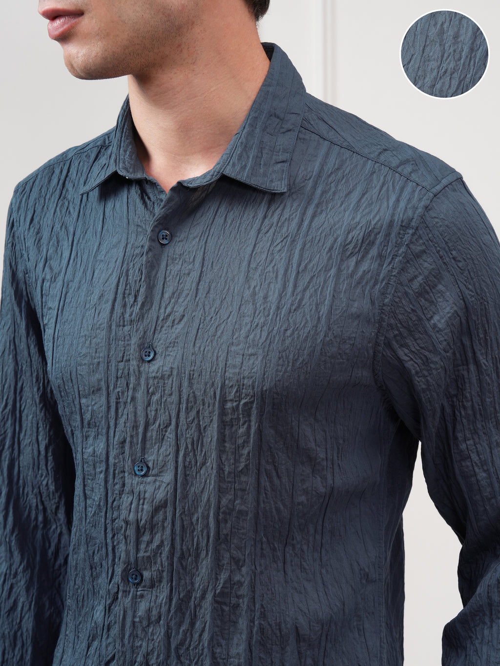 Highlander Men Teal Textured Slim Fit Casual Shirt - Teal - Image 5