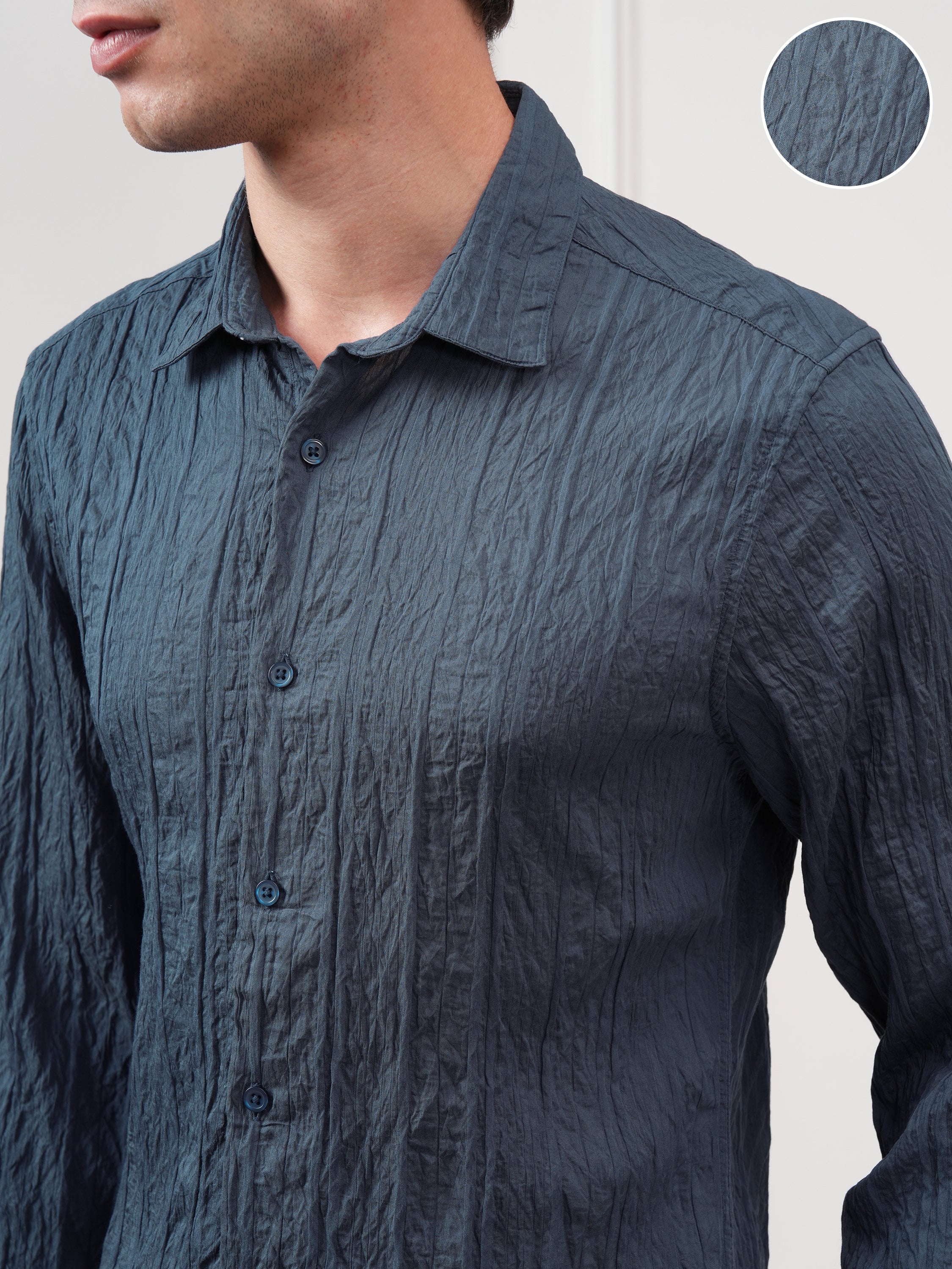 Highlander Men Teal Textured Slim Fit Casual Shirt - Teal - Image 5