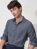 Highlander Men Blue Self Design Slim Fit Casual Shirt - Blue - Image 1