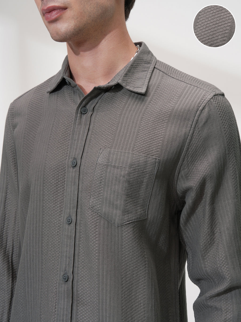 Highlander Men Olive Self Design Slim Fit Casual Shirt - Olive - Image 5