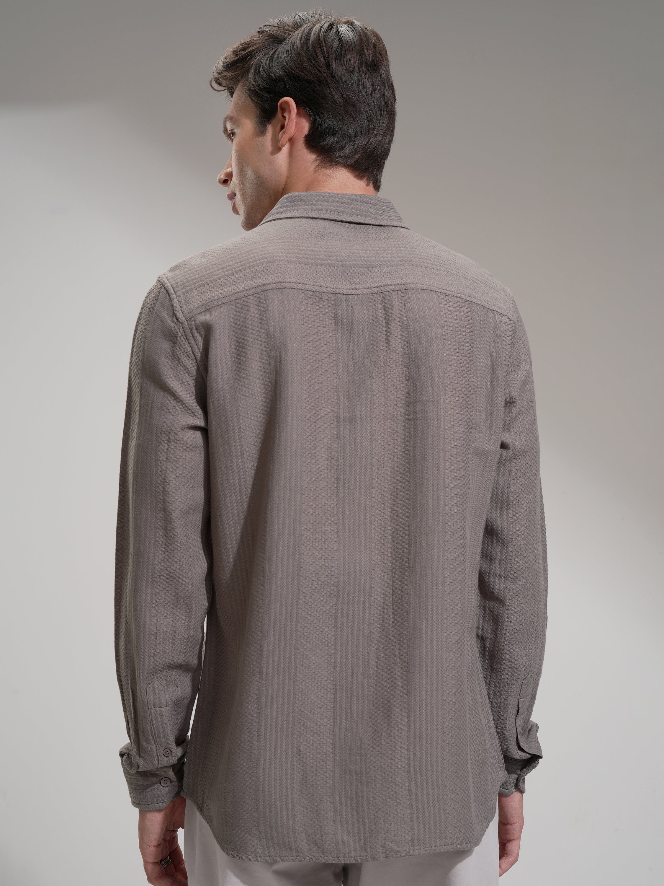 Highlander Men Tan Self Design Slim Fit Casual Shirt - Tan - Image 3