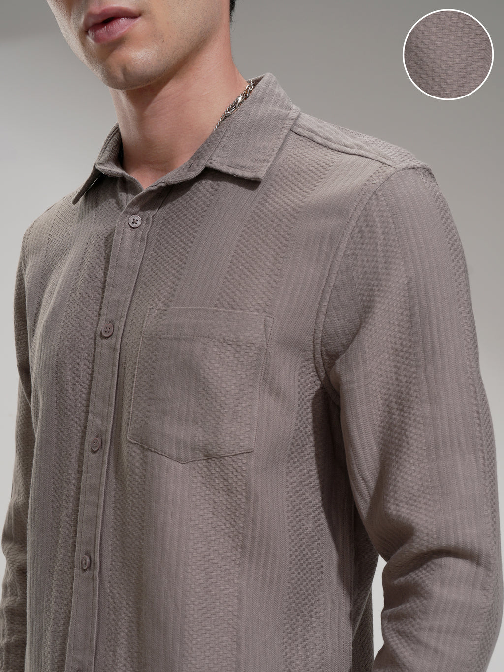 Highlander Men Tan Self Design Slim Fit Casual Shirt - Tan - Image 5