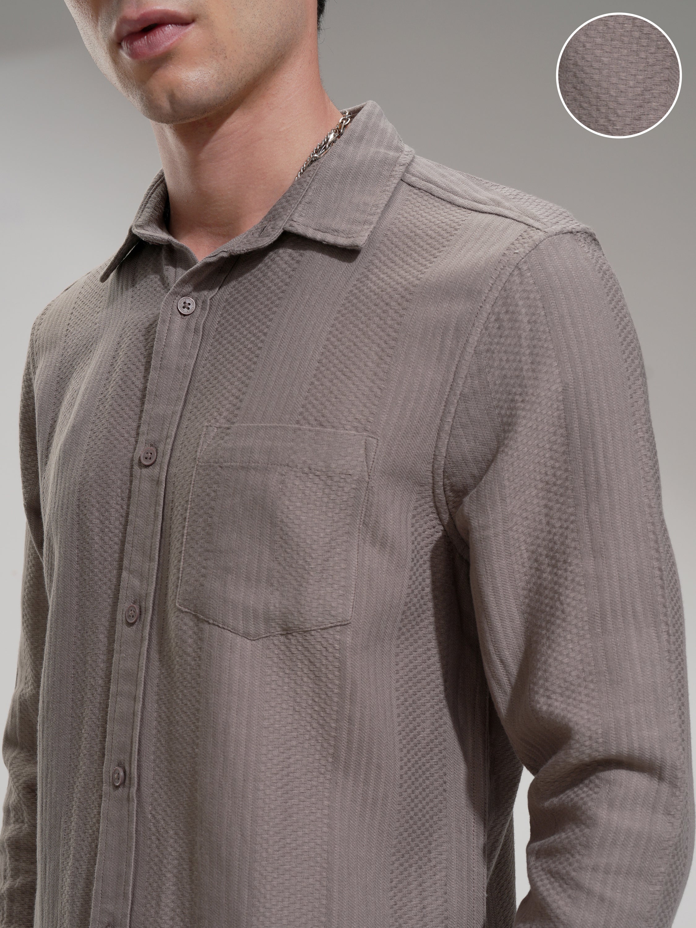 Highlander Men Tan Self Design Slim Fit Casual Shirt - Tan - Image 5