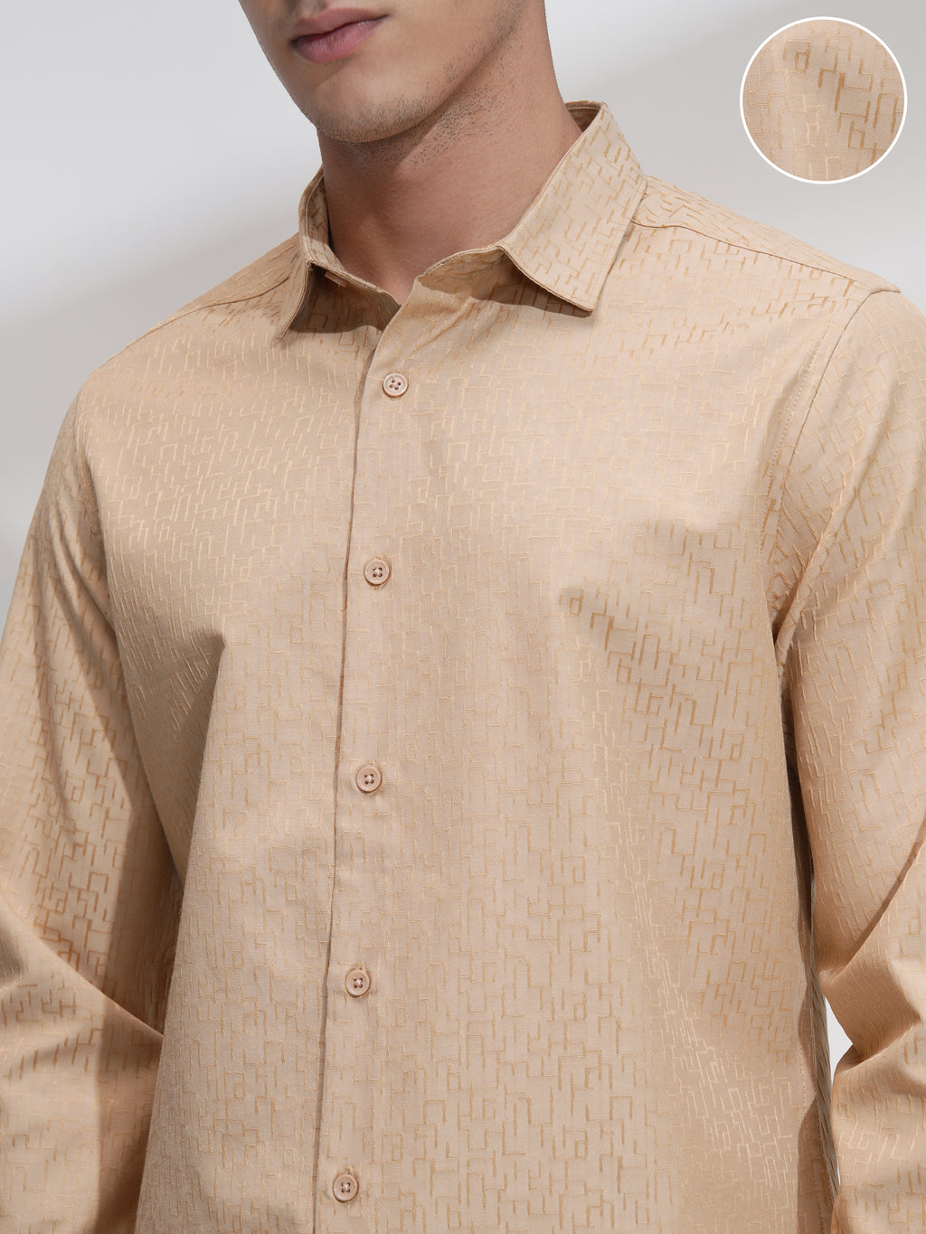 Highlander Men Beige Self Design Slim Fit Casual Shirt - Beige - Image 5