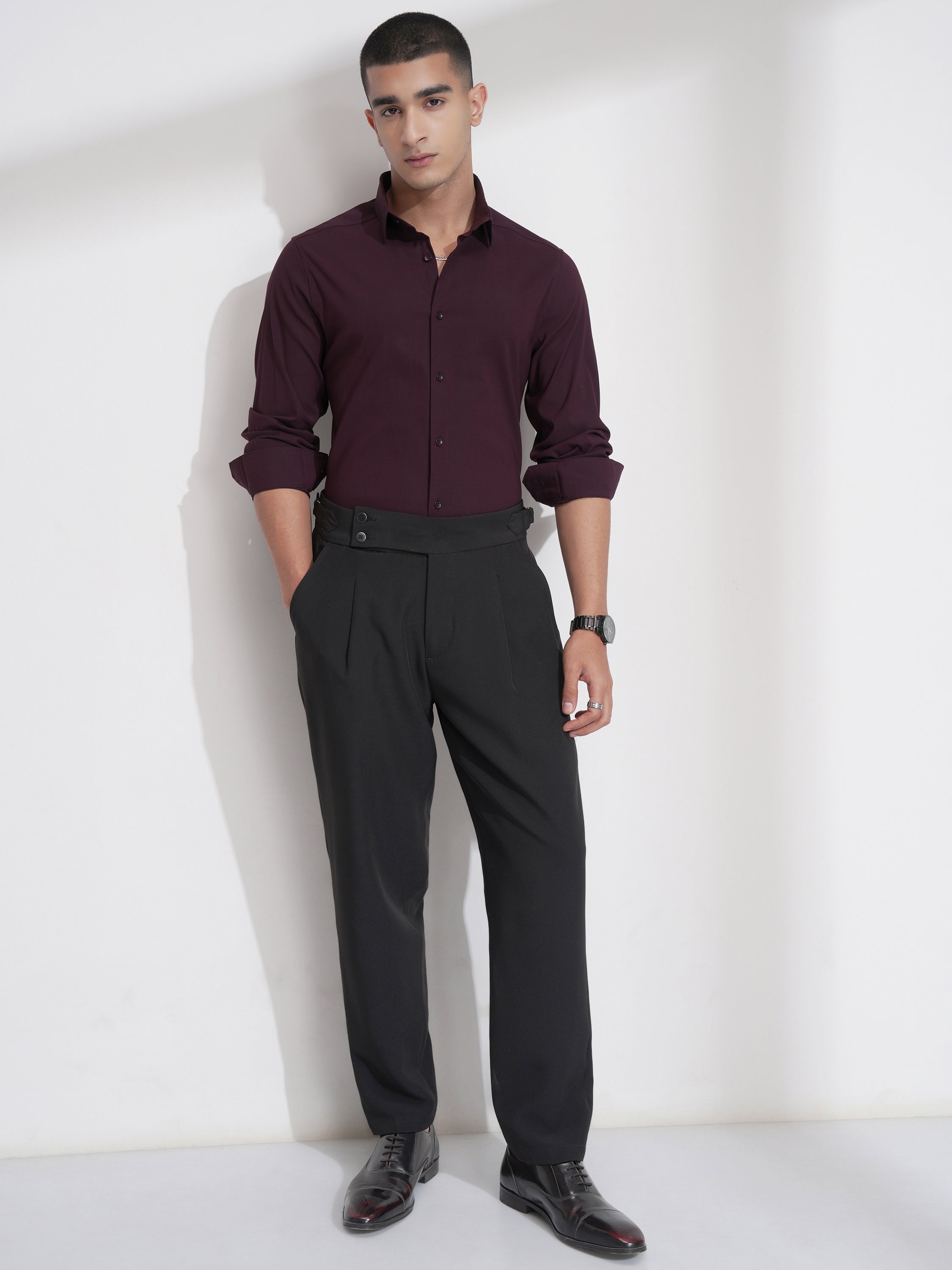 Highlander Men Burgundy Solid Slim Fit Casual Shirt - Burgundy - Image 2