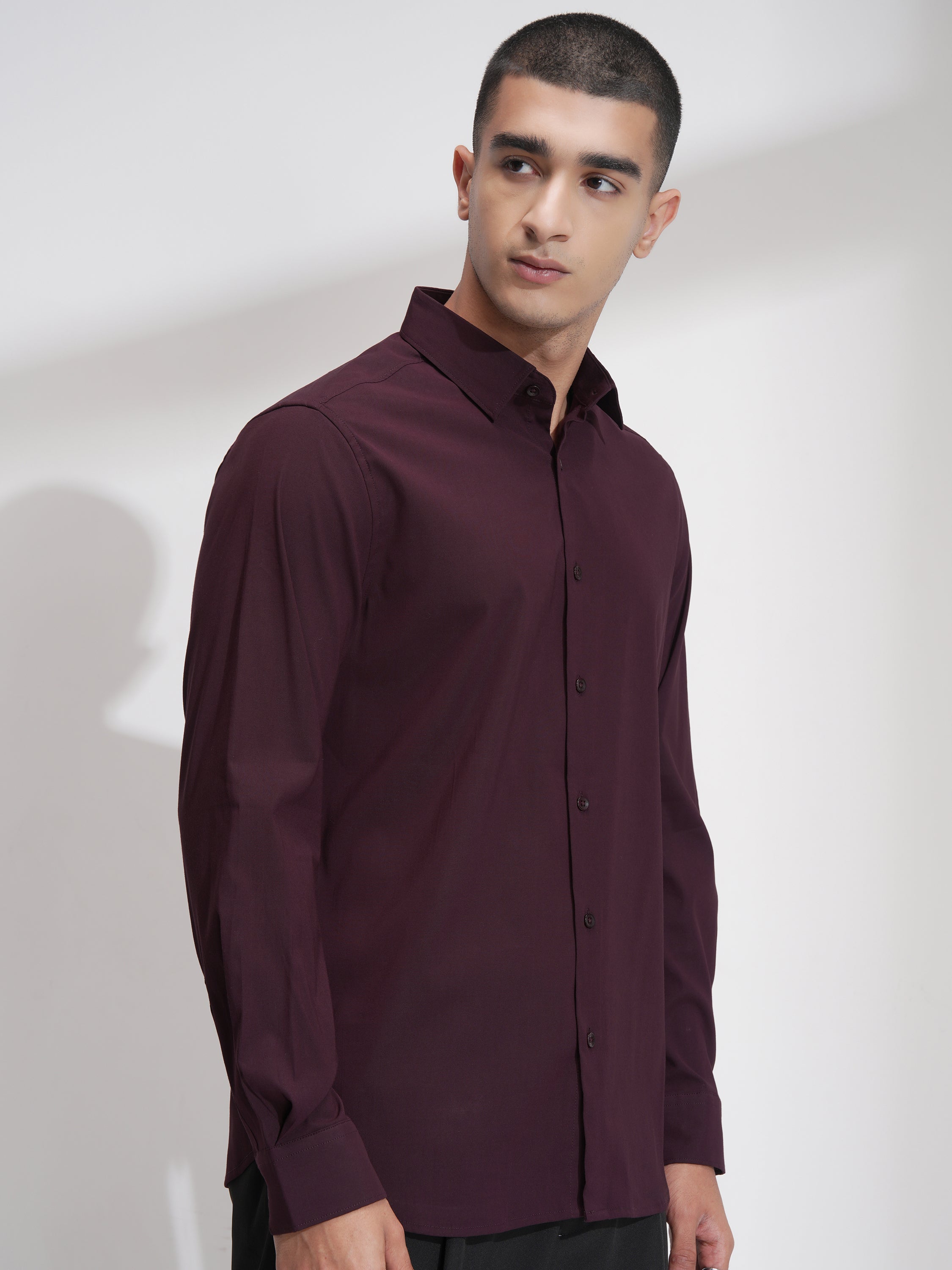 Highlander Men Burgundy Solid Slim Fit Casual Shirt - Burgundy - Image 6