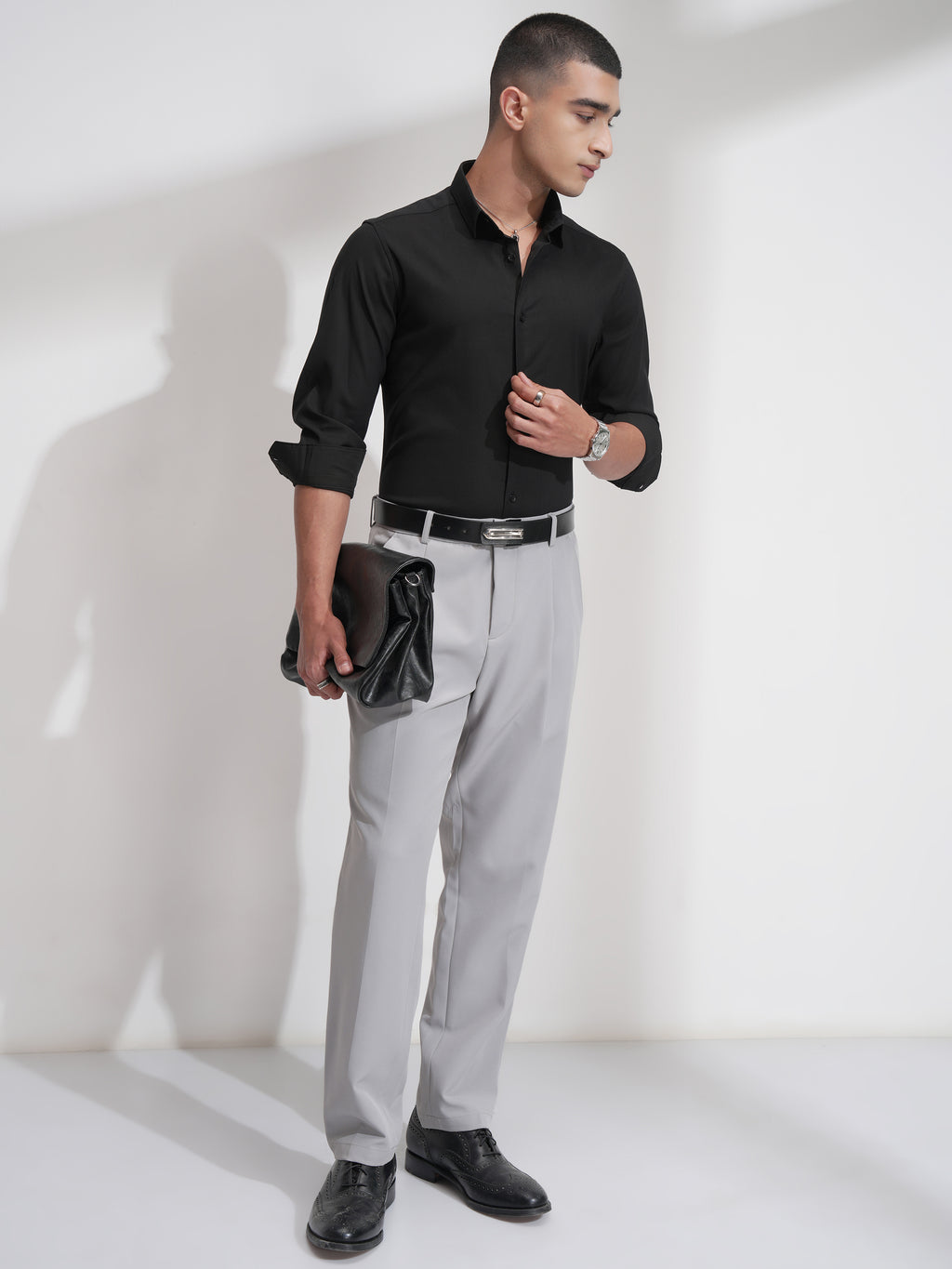 Highlander Men Black Solid Slim Fit Casual Shirt - Black - Image 2