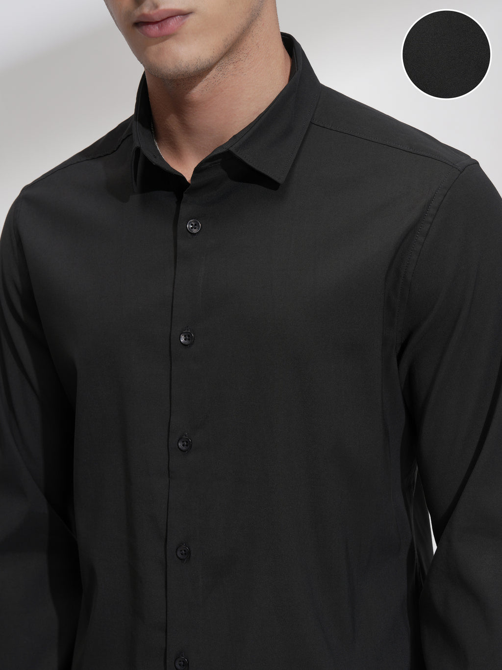 Highlander Men Black Solid Slim Fit Casual Shirt - Black - Image 5