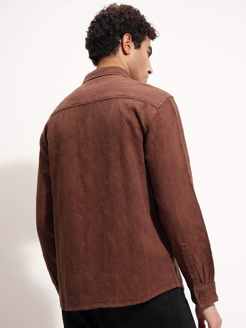 Highlander Men Brown Self Design Relaxed Fit Casual Shirt - Brown - Image 3