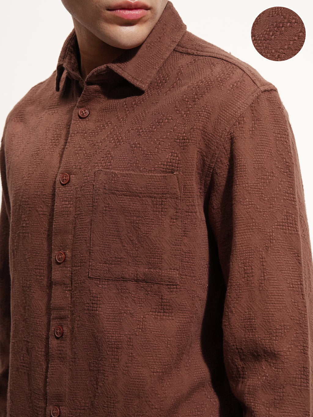 Highlander Men Brown Self Design Relaxed Fit Casual Shirt - Brown - Image 5