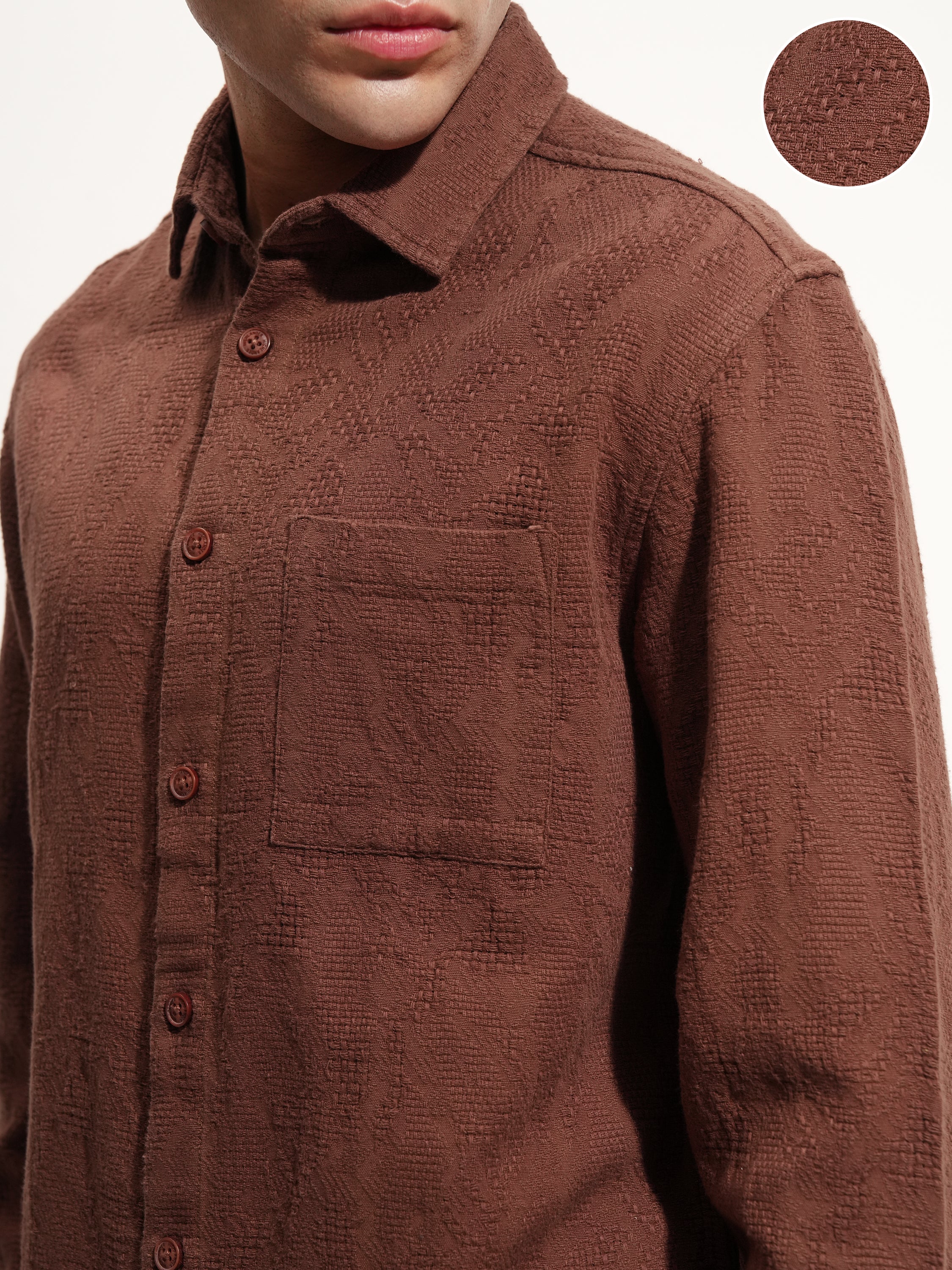 Highlander Men Brown Self Design Relaxed Fit Casual Shirt - Brown - Image 5