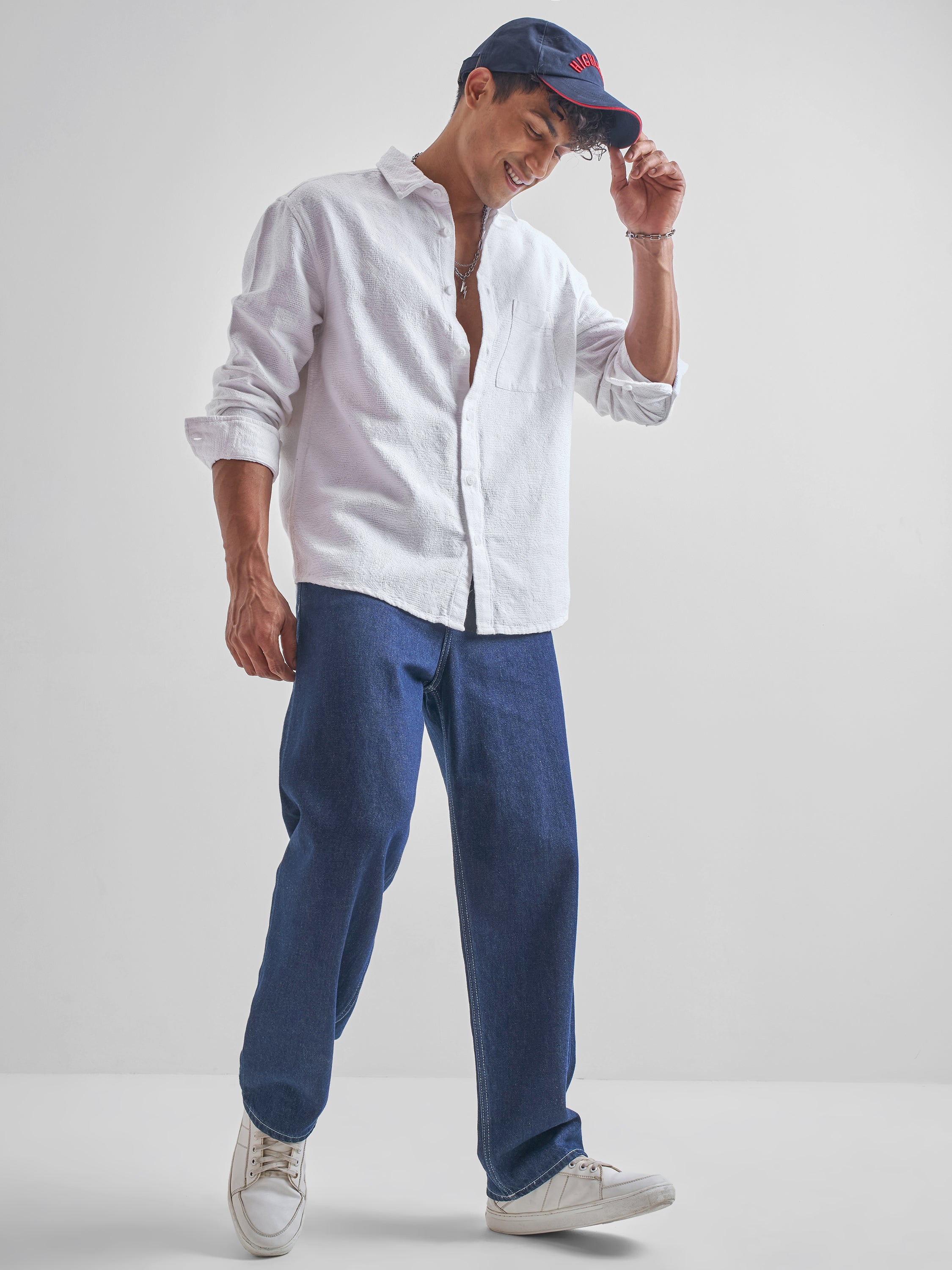 Highlander Men White Self Design Relaxed Fit Casual Shirt - White - Image 2