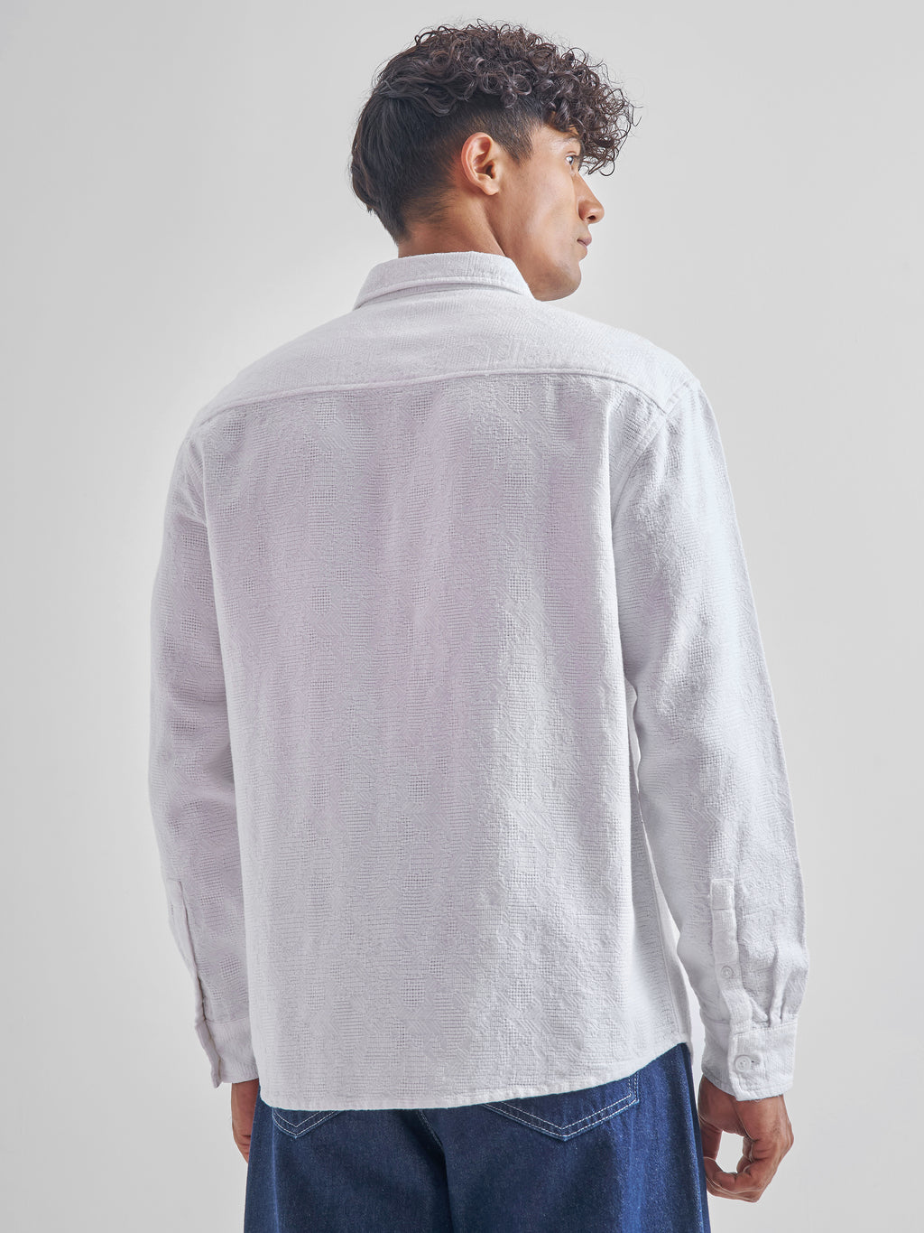 Highlander Men White Self Design Relaxed Fit Casual Shirt - White - Image 3