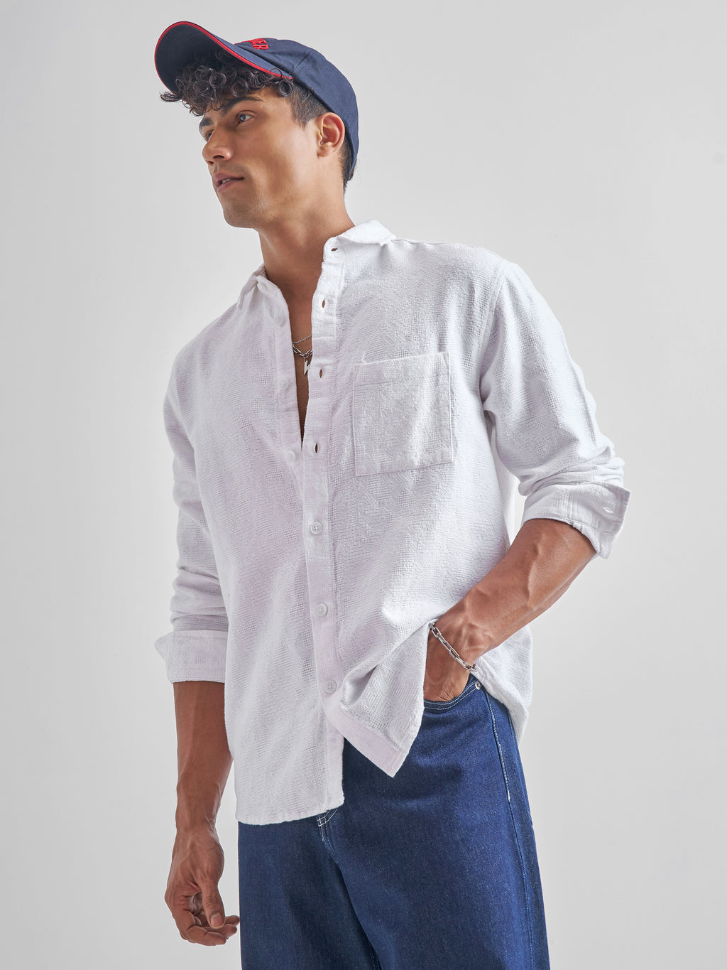 Highlander Men White Self Design Relaxed Fit Casual Shirt - White - Image 4