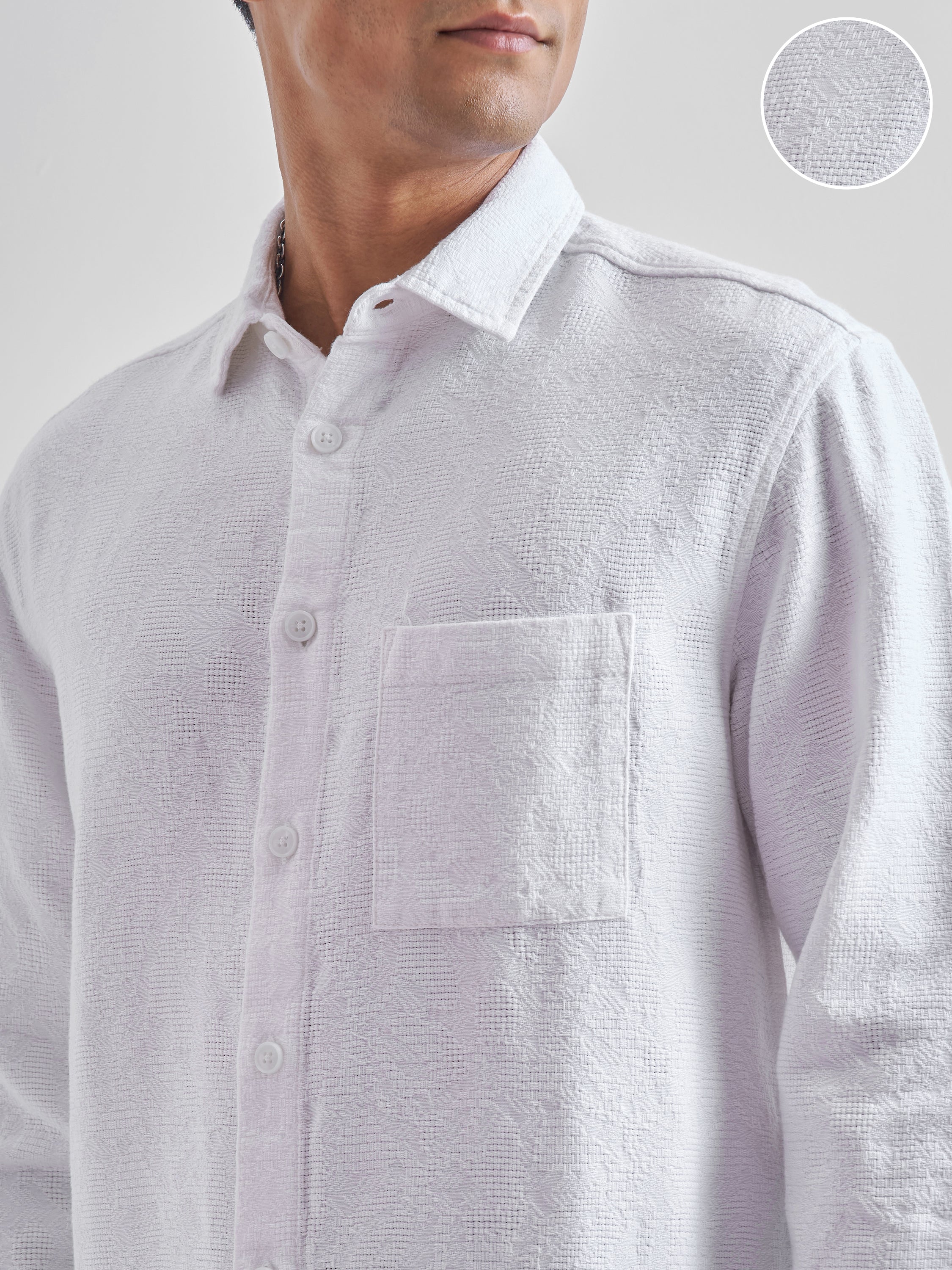 Highlander Men White Self Design Relaxed Fit Casual Shirt - White - Image 5