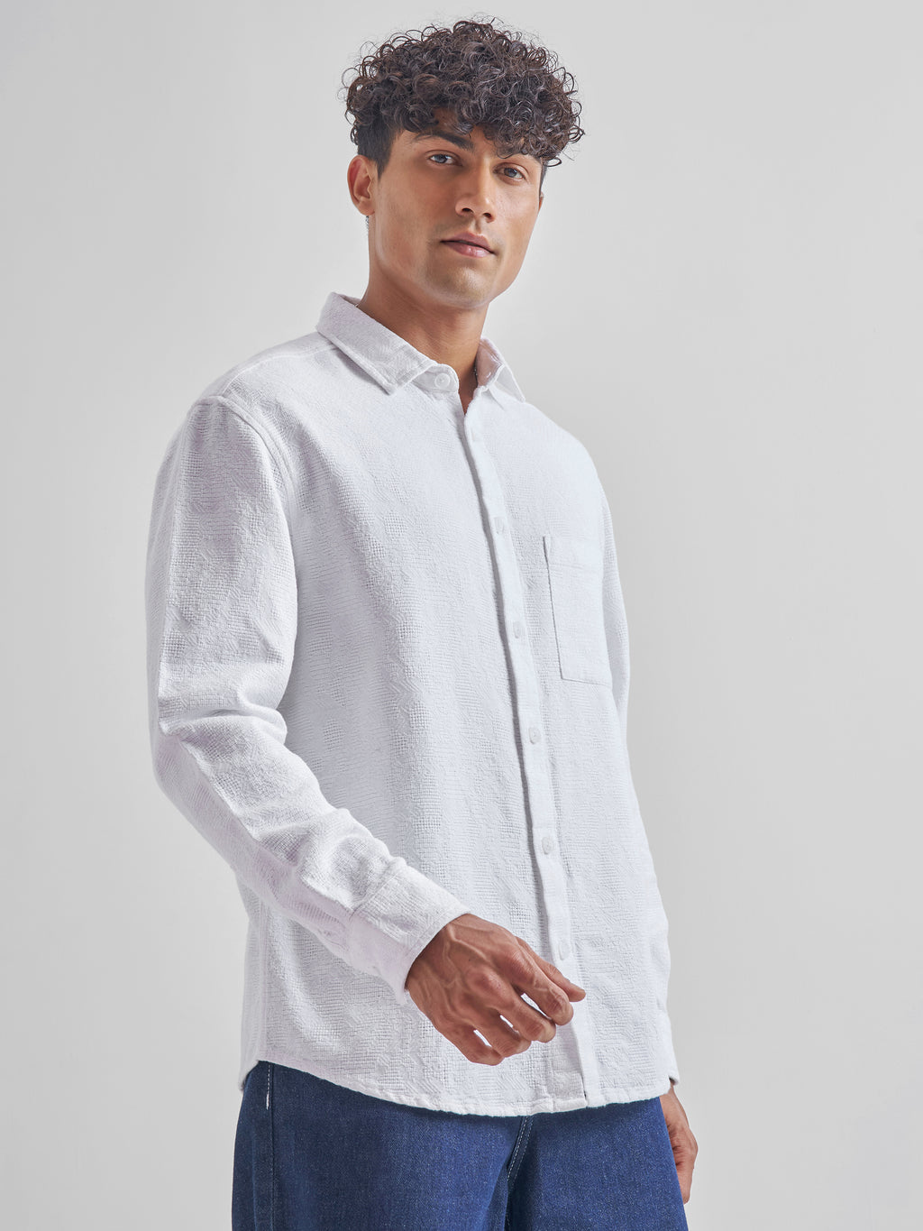 Highlander Men White Self Design Relaxed Fit Casual Shirt - White - Image 6