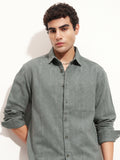 Highlander Men Olive Self Design Relaxed Fit Casual Shirt - Olive - Image 1