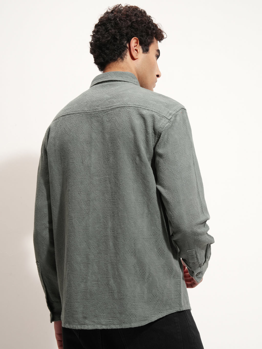Highlander Men Olive Self Design Relaxed Fit Casual Shirt - Olive - Image 3