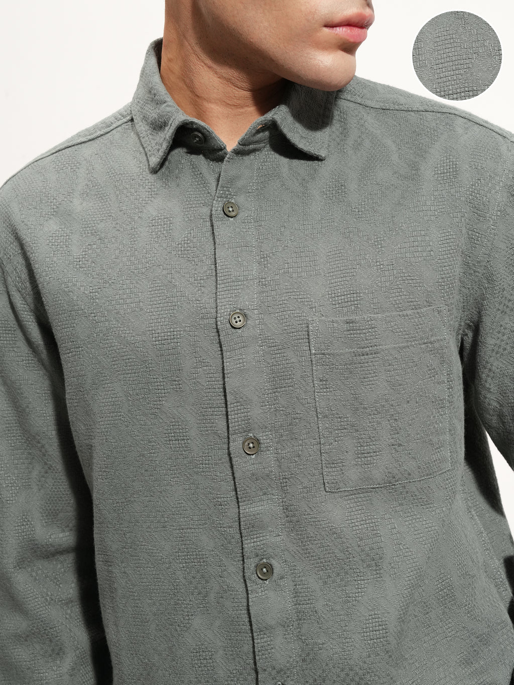 Highlander Men Olive Self Design Relaxed Fit Casual Shirt - Olive - Image 5