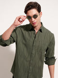 Highlander Men Olive Self Design Relaxed Fit Casual Shirt - Olive - Image 1