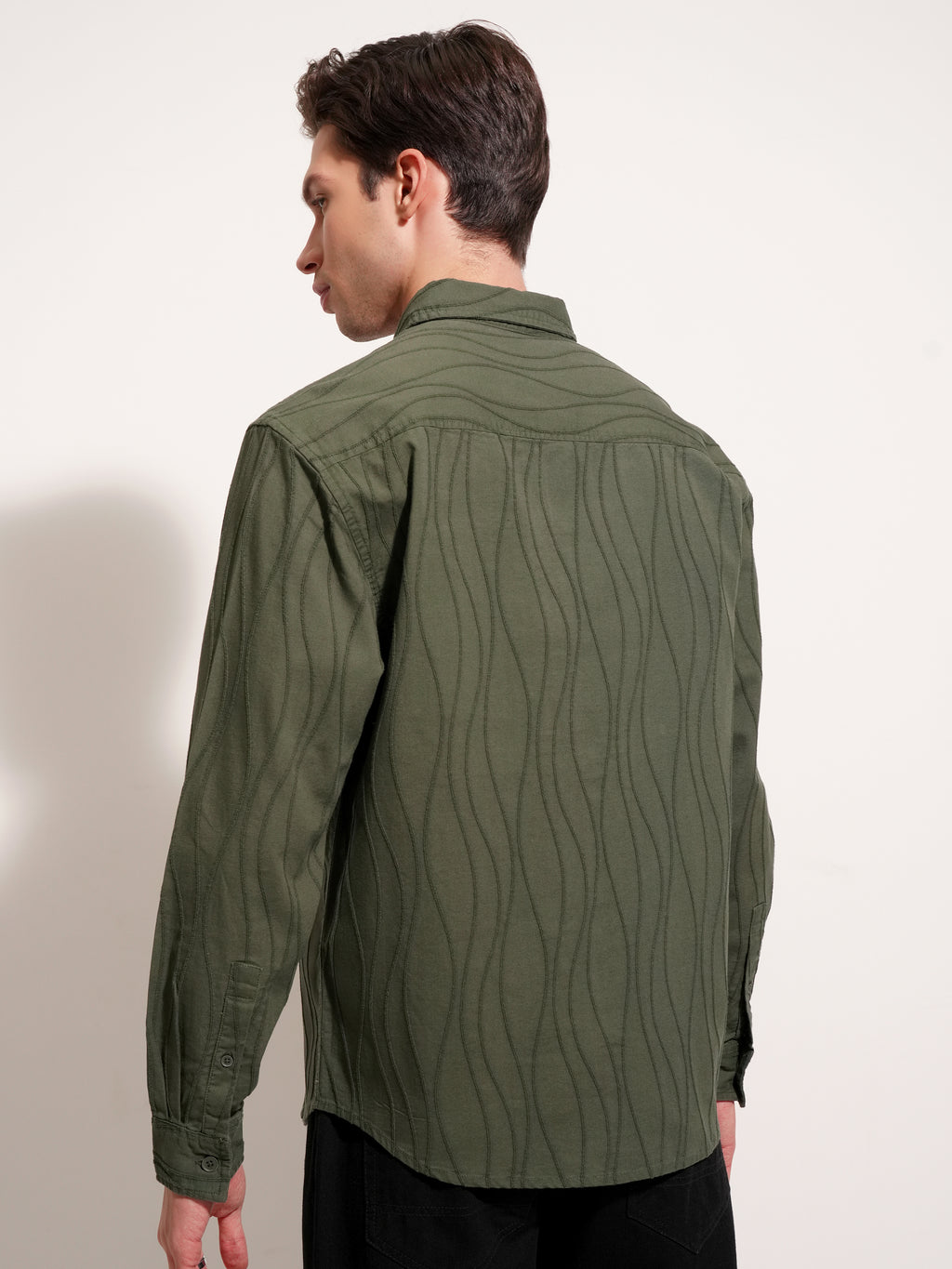 Highlander Men Olive Self Design Relaxed Fit Casual Shirt - Olive - Image 3