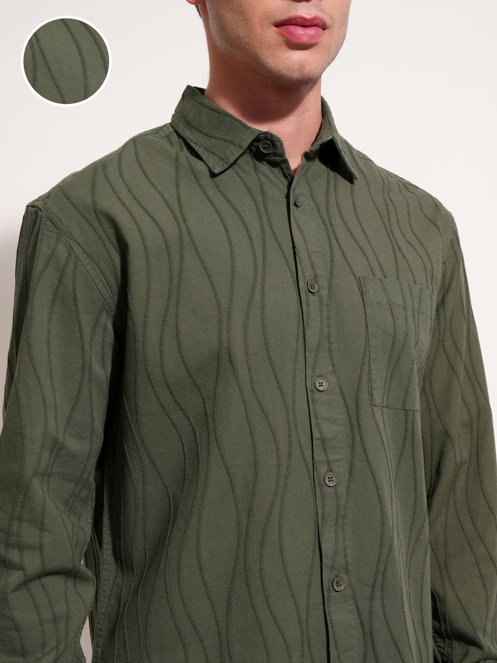 Highlander Men Olive Self Design Relaxed Fit Casual Shirt - Olive - Image 5