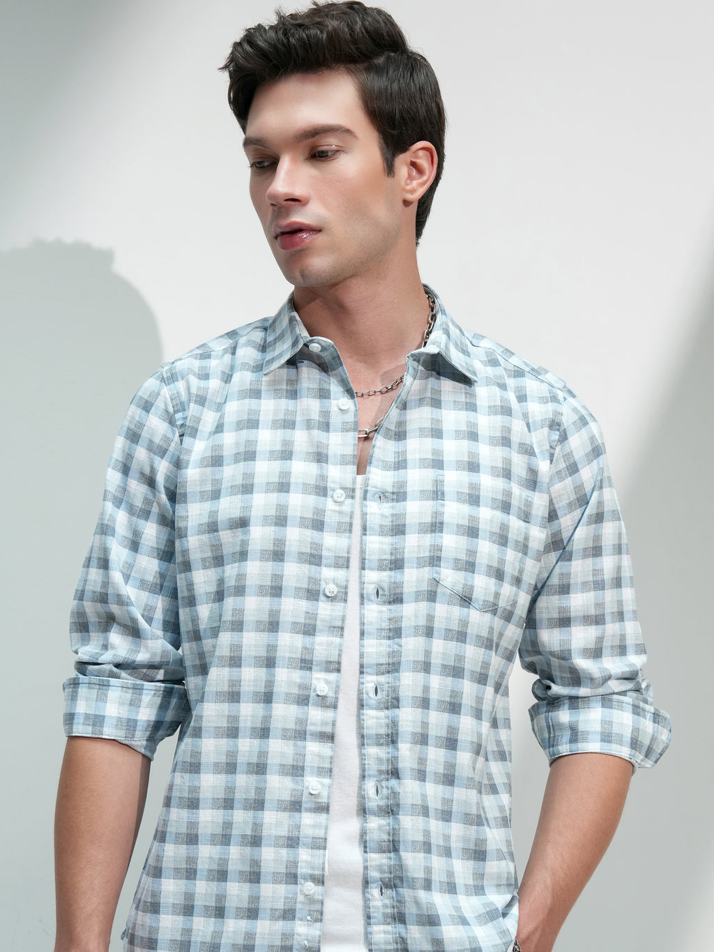 Highlander Men White Checked Slim Fit Casual Shirt - White - Image 1