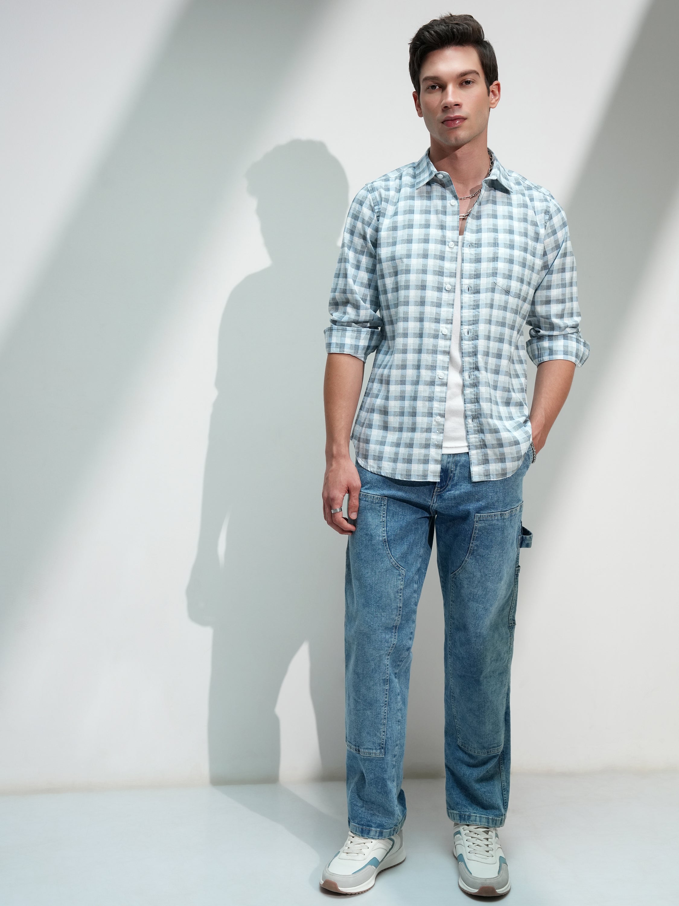 Highlander Men White Checked Slim Fit Casual Shirt - White - Image 2