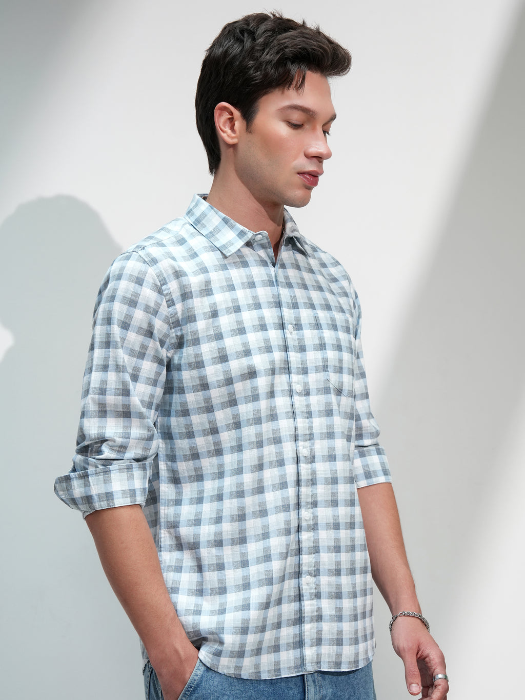 Highlander Men White Checked Slim Fit Casual Shirt - White - Image 6