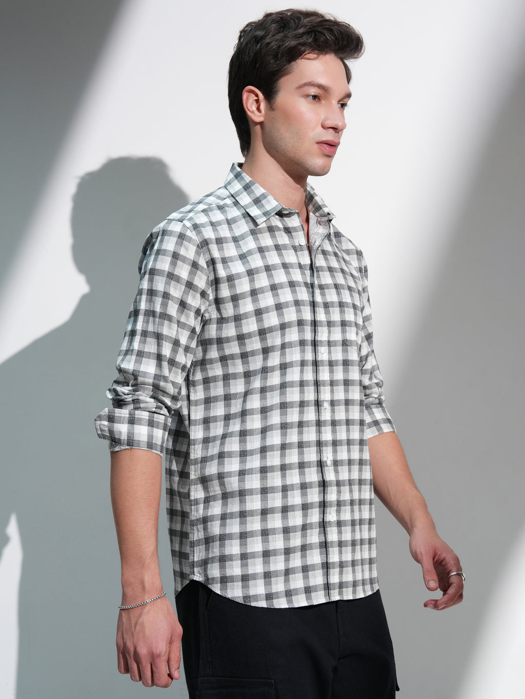 Highlander Men White Checked Slim Fit Casual Shirt - White - Image 6