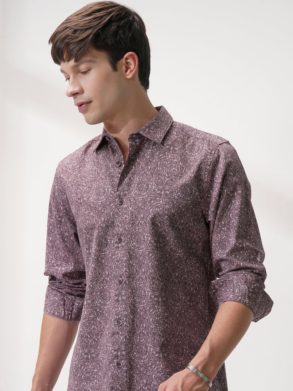 Highlander Men Purple Printed Slim Fit Casual Shirt - Purple - Image 1