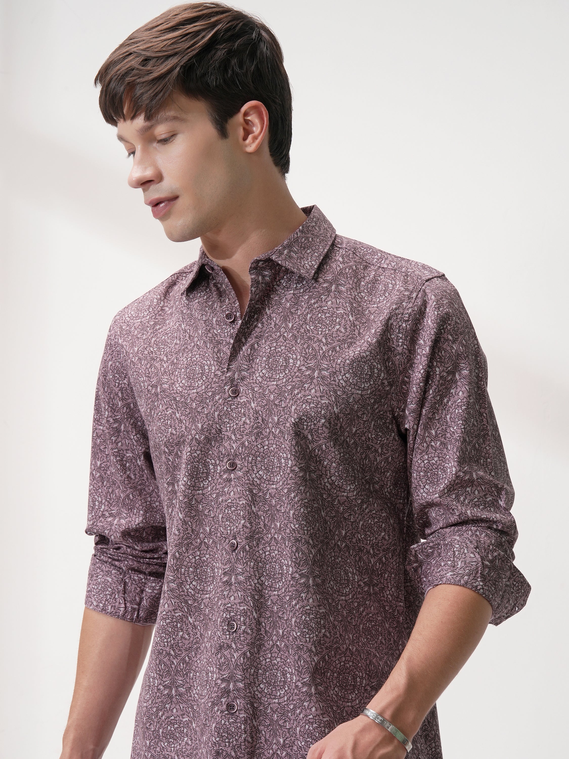 Highlander Men Purple Printed Slim Fit Casual Shirt - Purple - Image 1