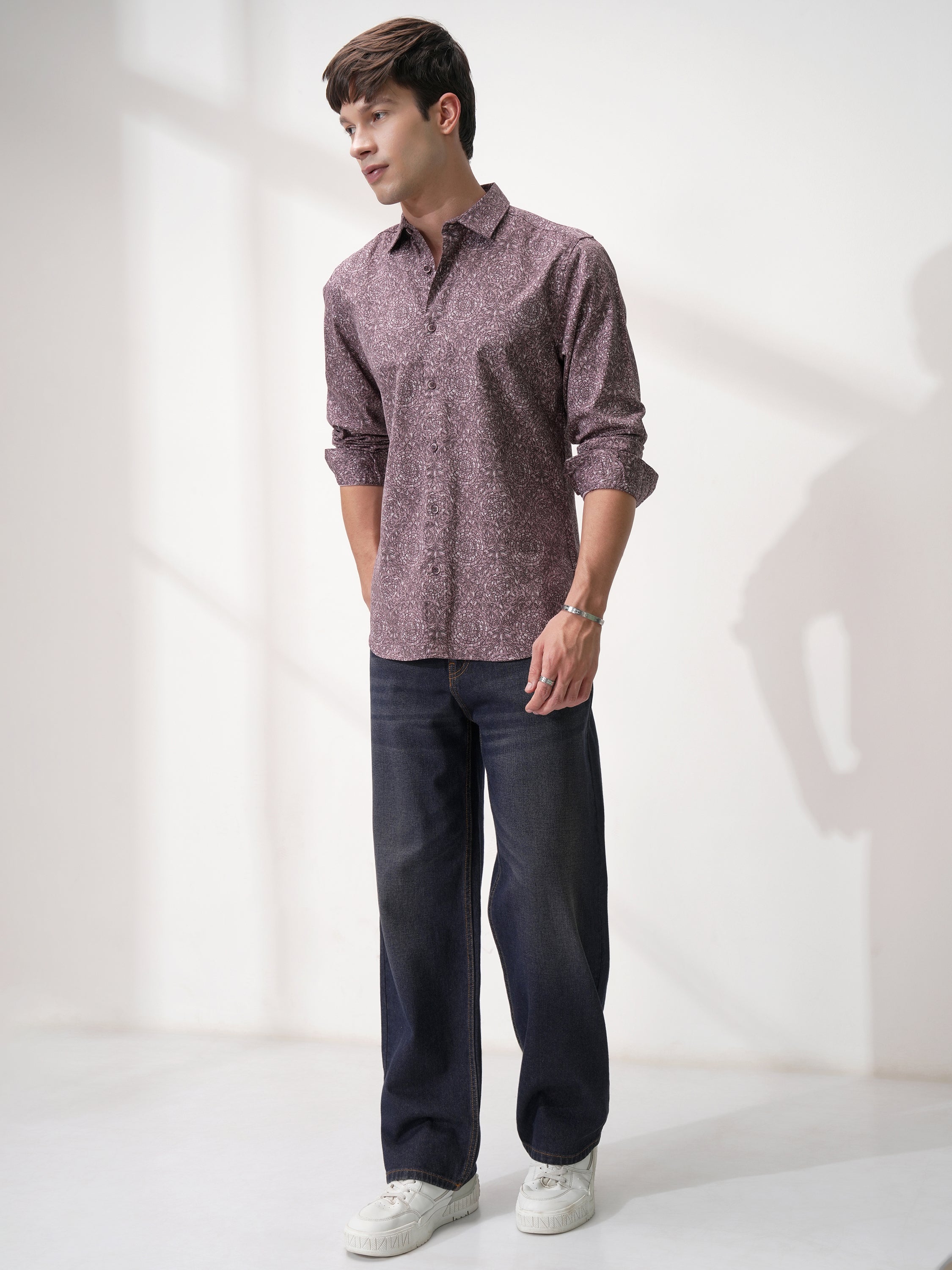 Highlander Men Purple Printed Slim Fit Casual Shirt - Purple - Image 2