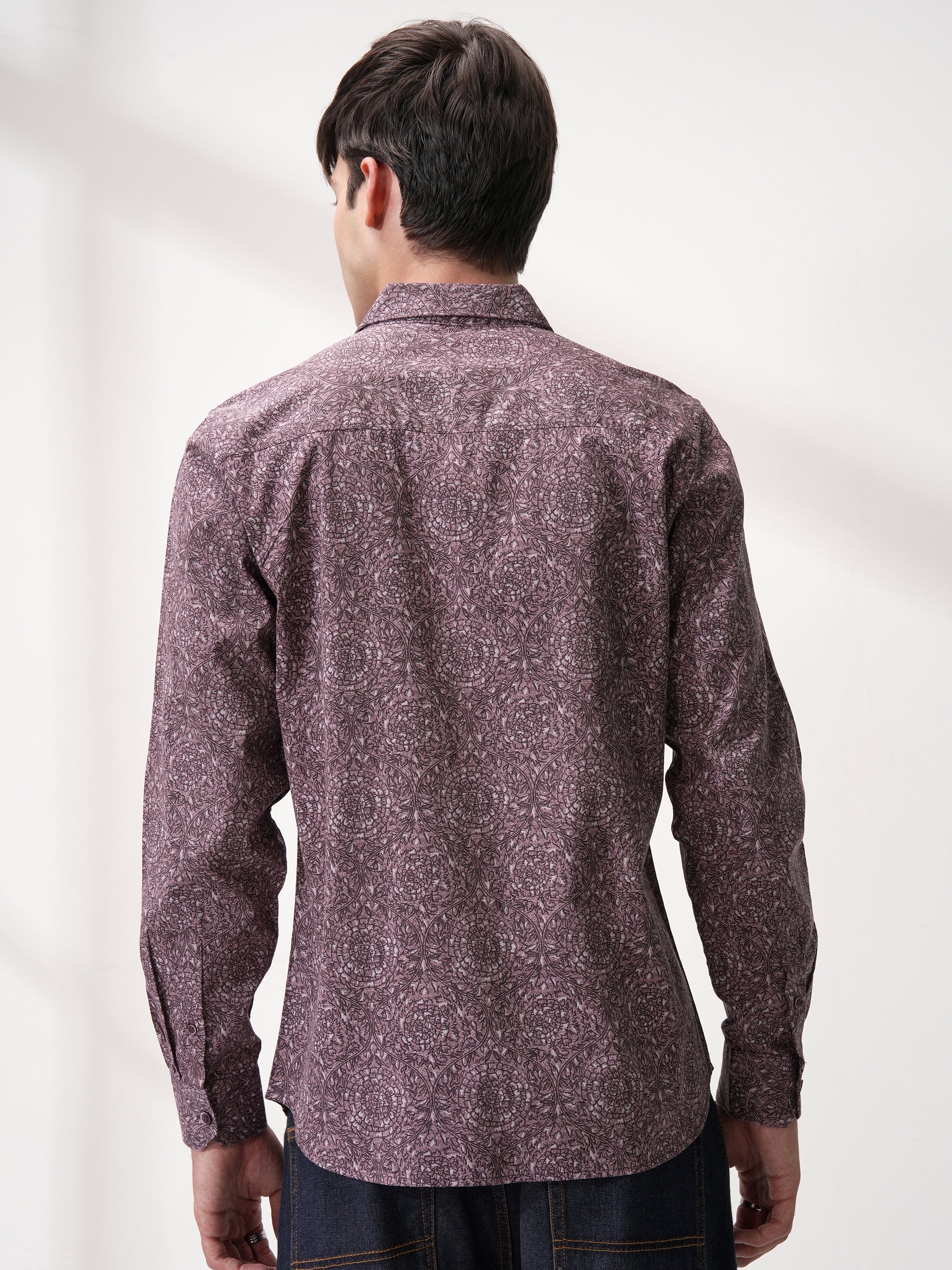 Highlander Men Purple Printed Slim Fit Casual Shirt - Purple - Image 3