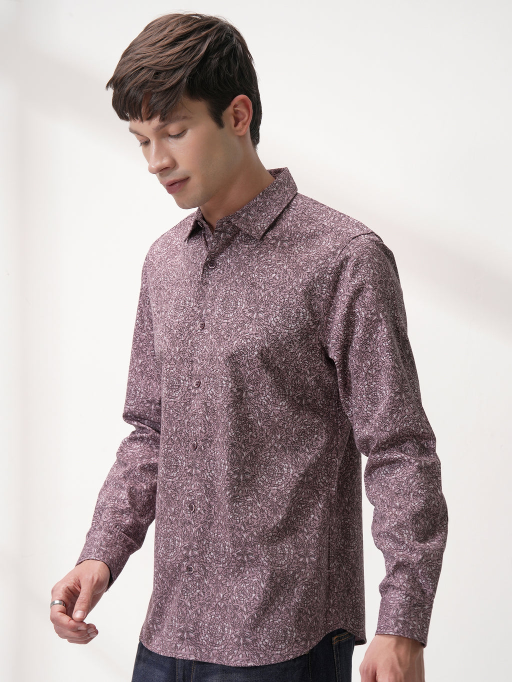 Highlander Men Purple Printed Slim Fit Casual Shirt - Purple - Image 4
