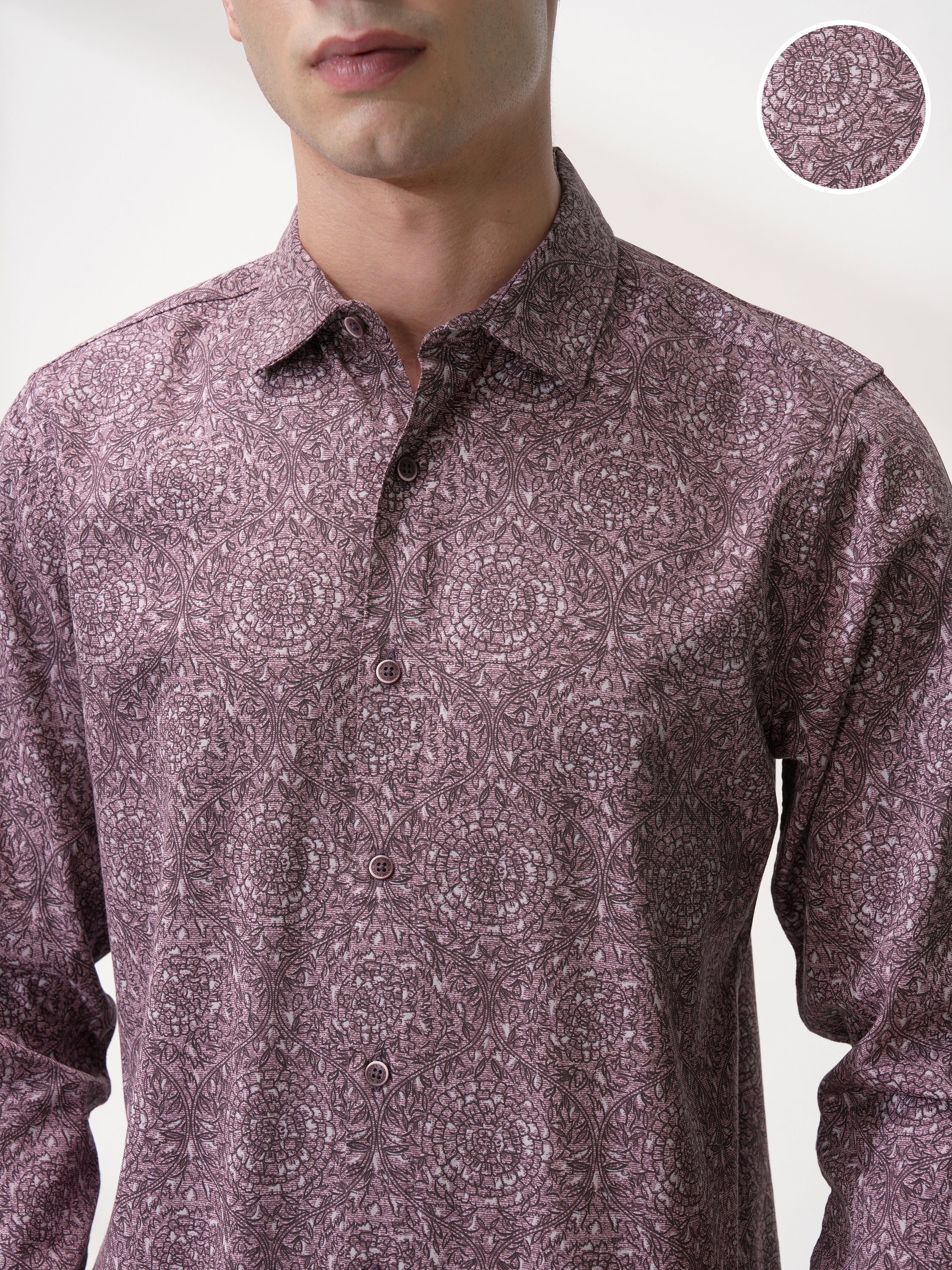 Highlander Men Purple Printed Slim Fit Casual Shirt - Purple - Image 5