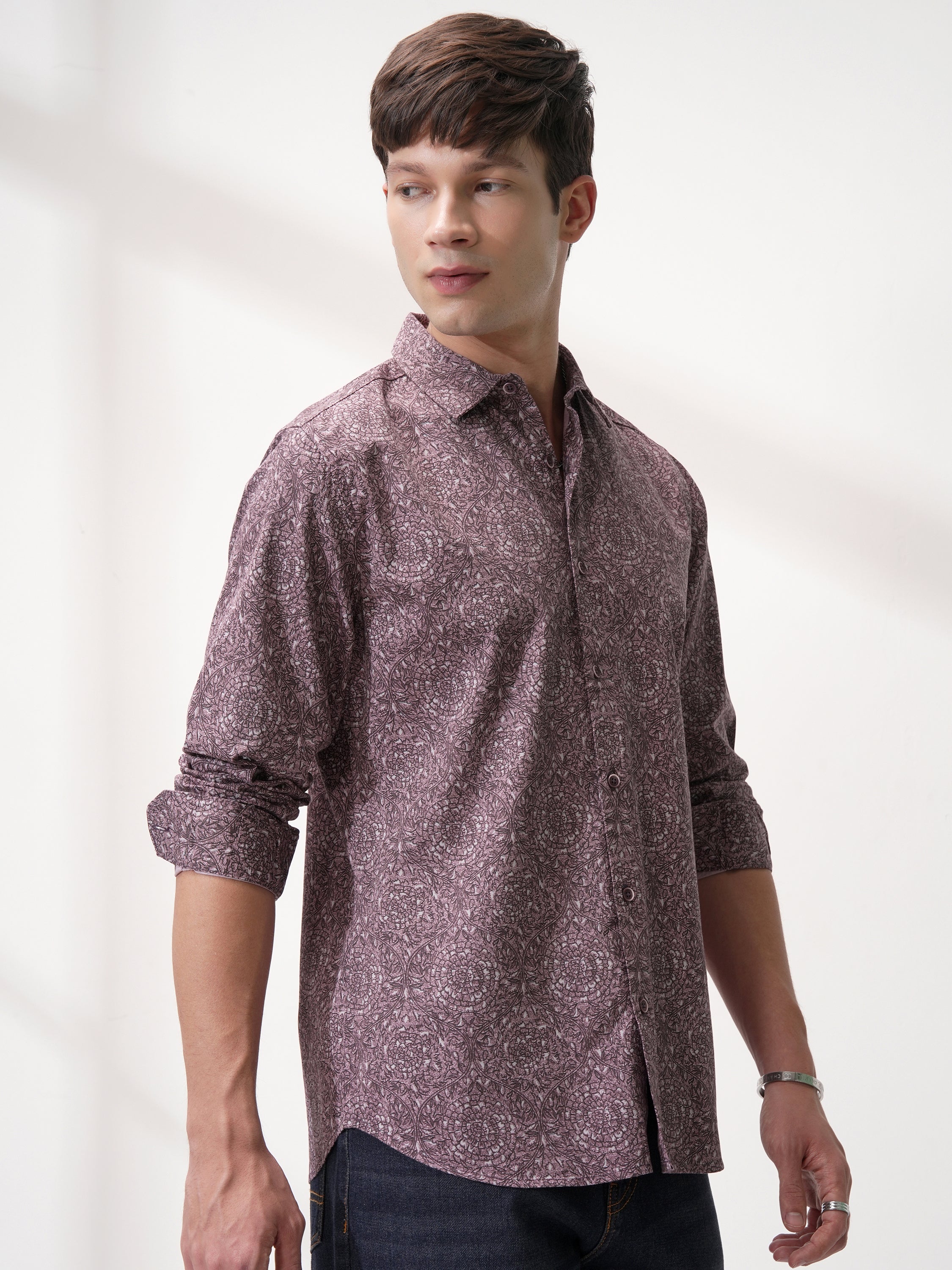 Highlander Men Purple Printed Slim Fit Casual Shirt - Purple - Image 6