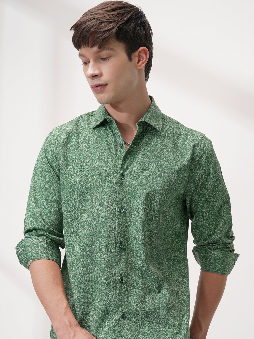 Highlander Men Green Printed Slim Fit Casual Shirt - Green - Image 1