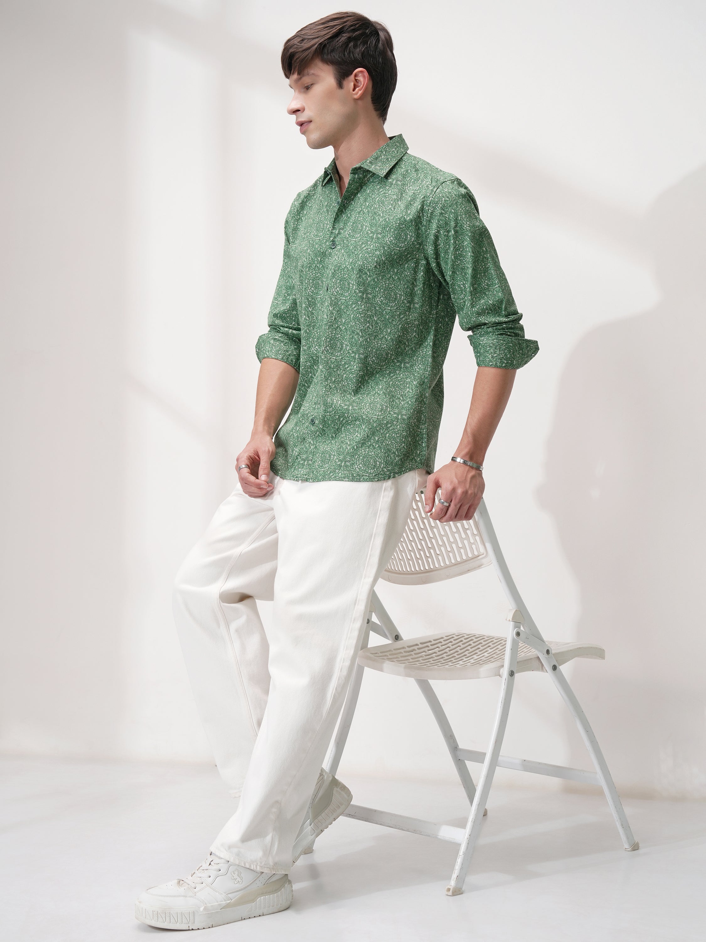 Highlander Men Green Printed Slim Fit Casual Shirt - Green - Image 2