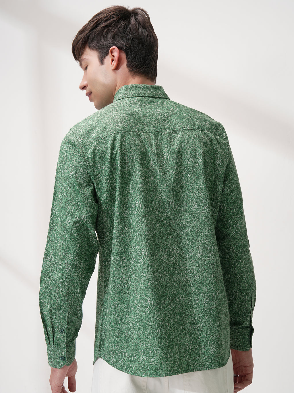 Highlander Men Green Printed Slim Fit Casual Shirt - Green - Image 3