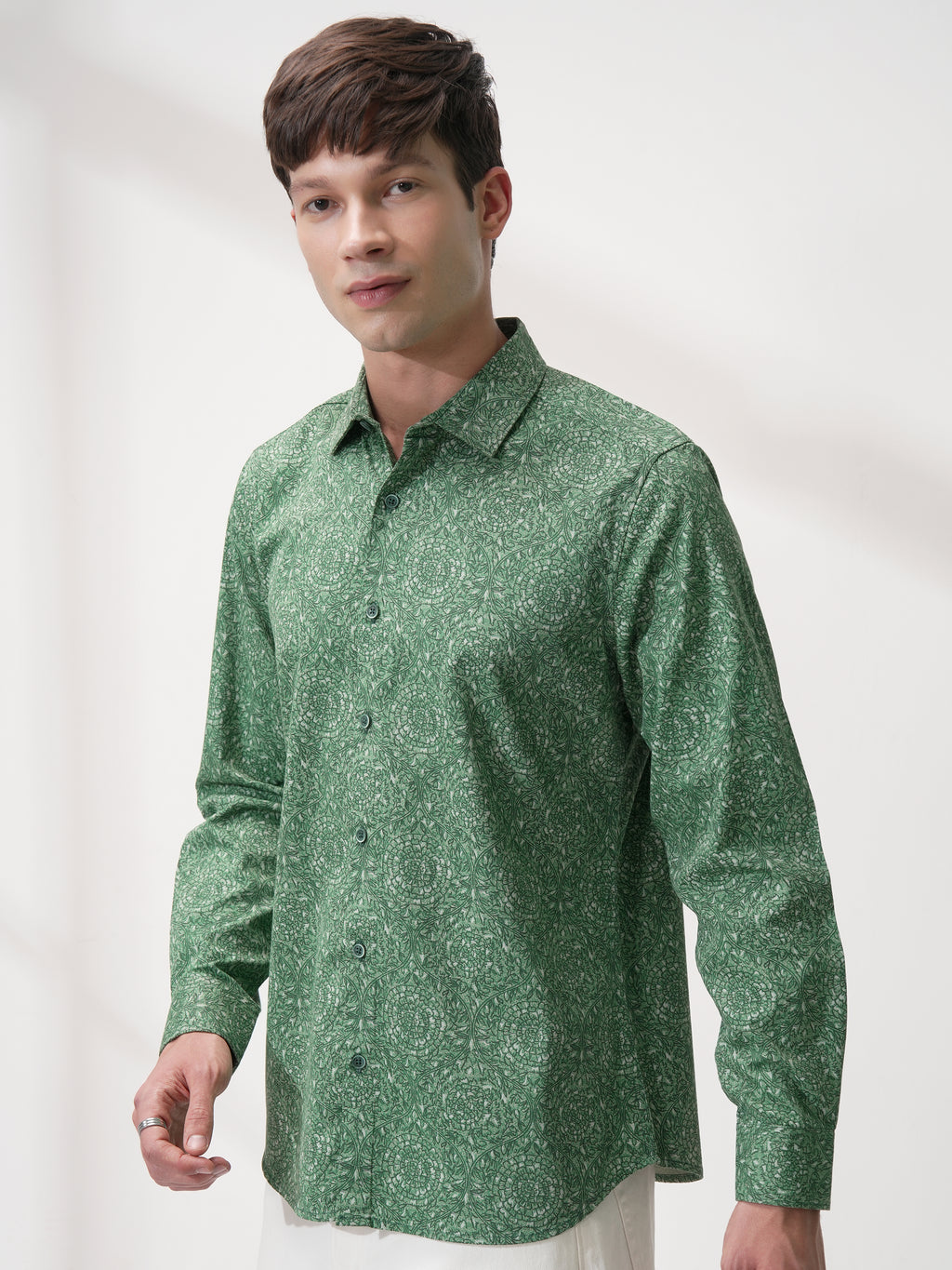 Highlander Men Green Printed Slim Fit Casual Shirt - Green - Image 4