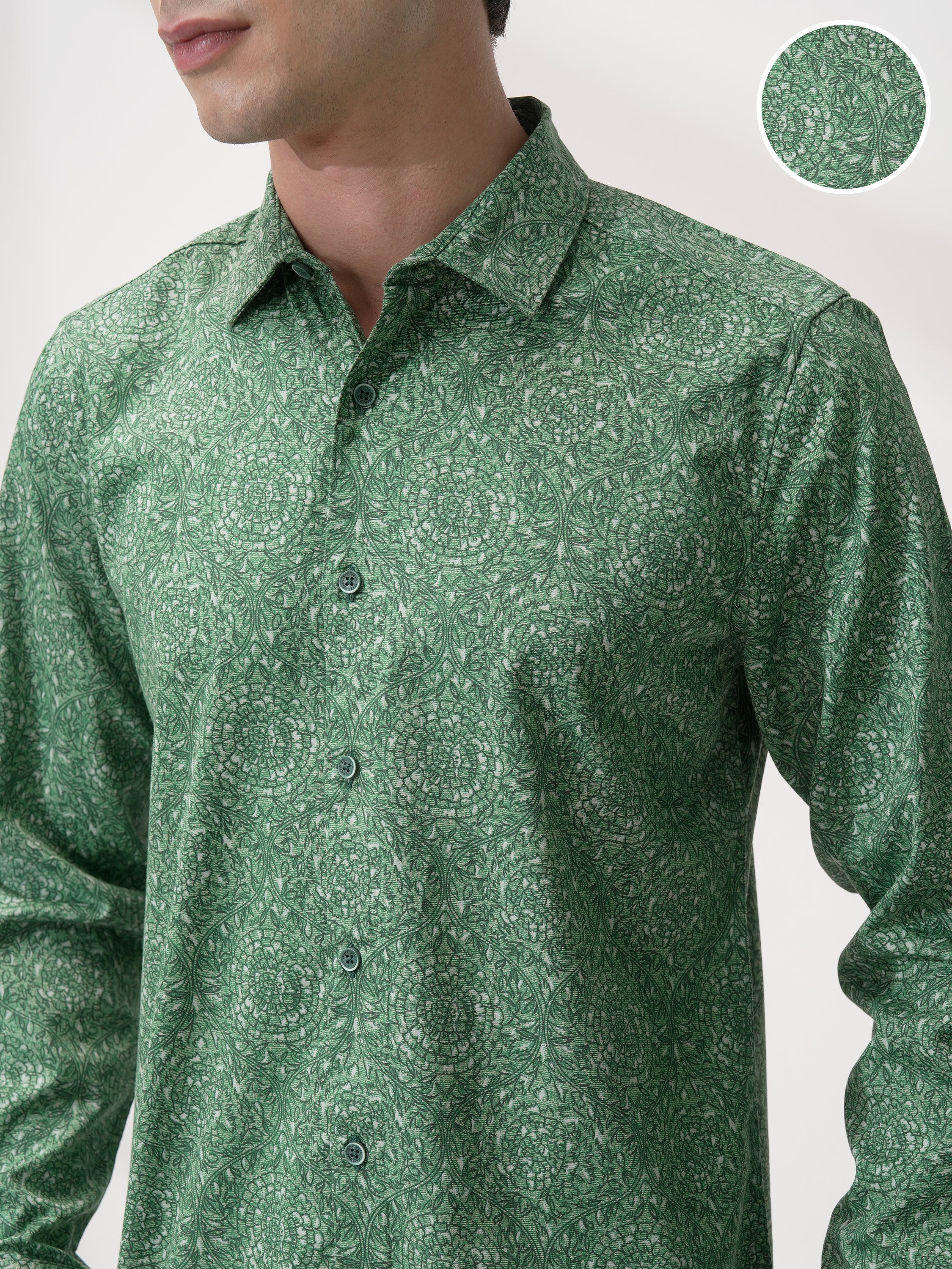 Highlander Men Green Printed Slim Fit Casual Shirt - Green - Image 5
