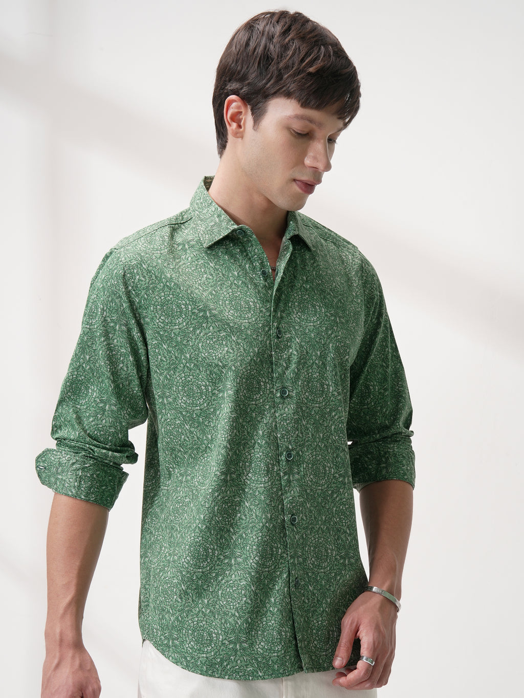 Highlander Men Green Printed Slim Fit Casual Shirt - Green - Image 6