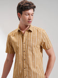 Highlander Men Mustard Printed Slim Fit Casual Shirt - Mustard - Image 1