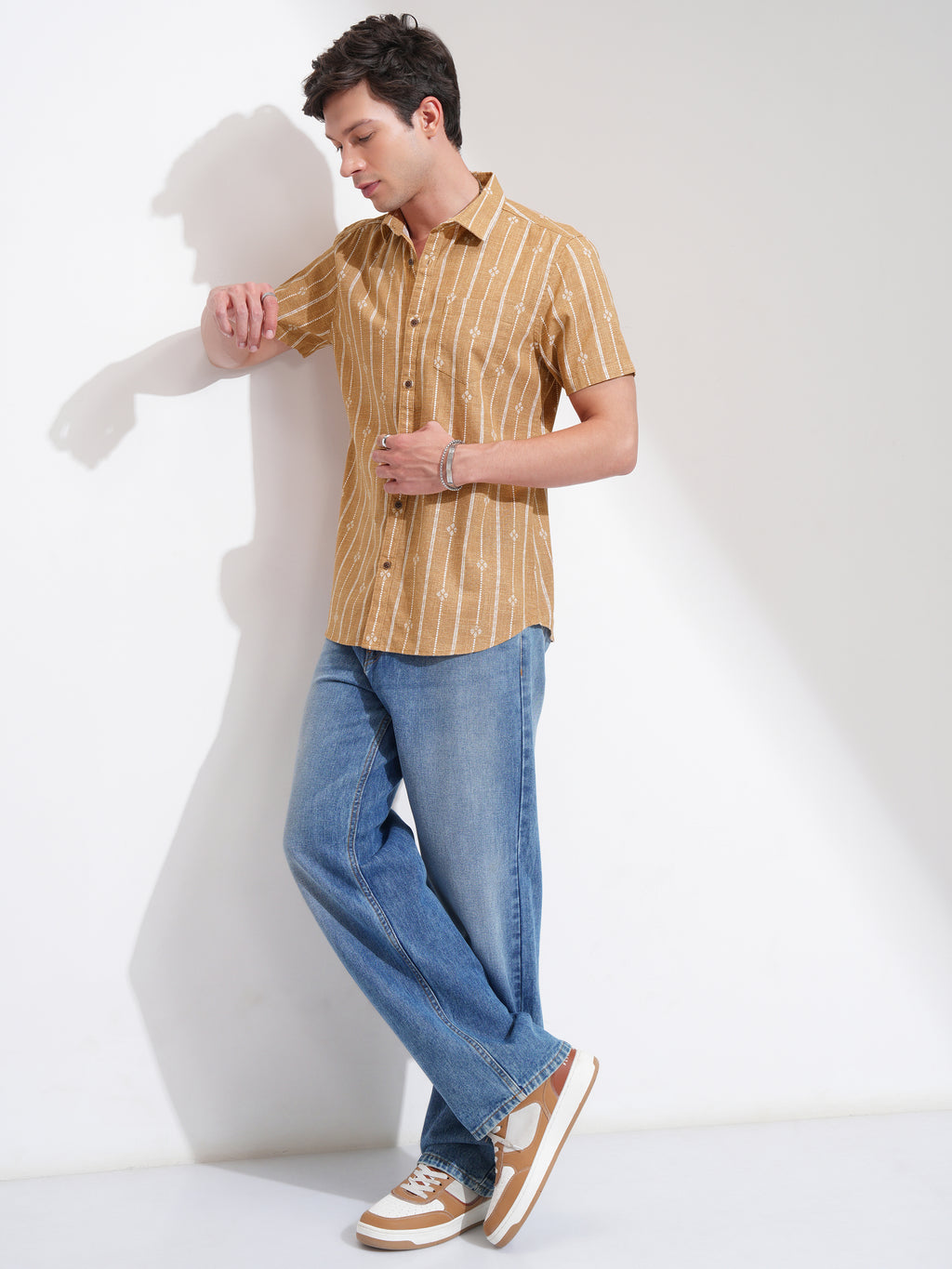 Highlander Men Mustard Printed Slim Fit Casual Shirt - Mustard - Image 2