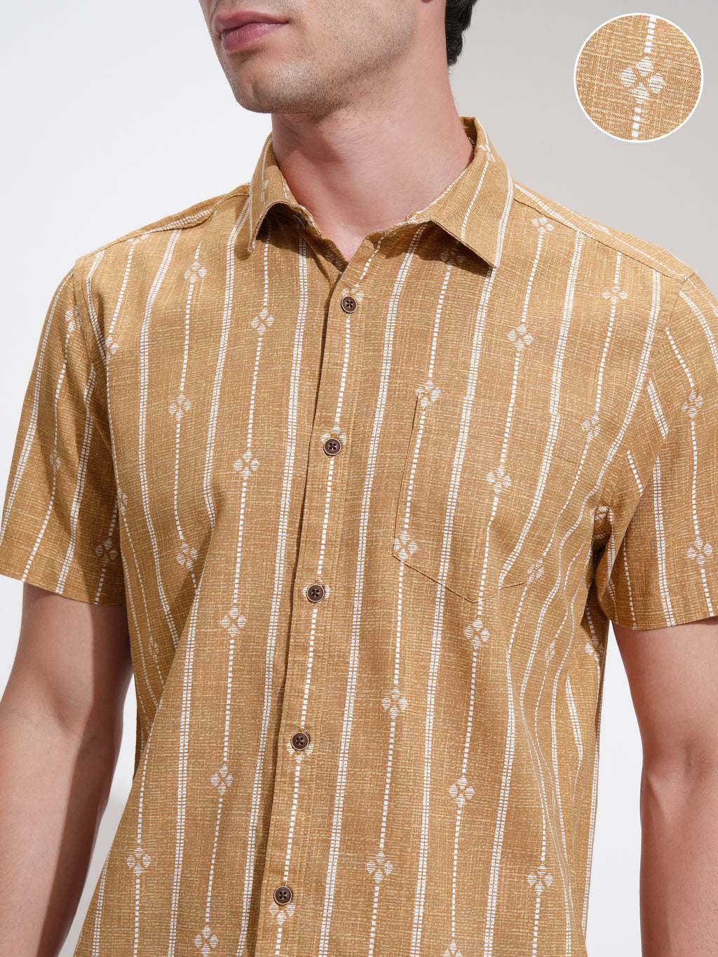 Highlander Men Mustard Printed Slim Fit Casual Shirt - Mustard - Image 5