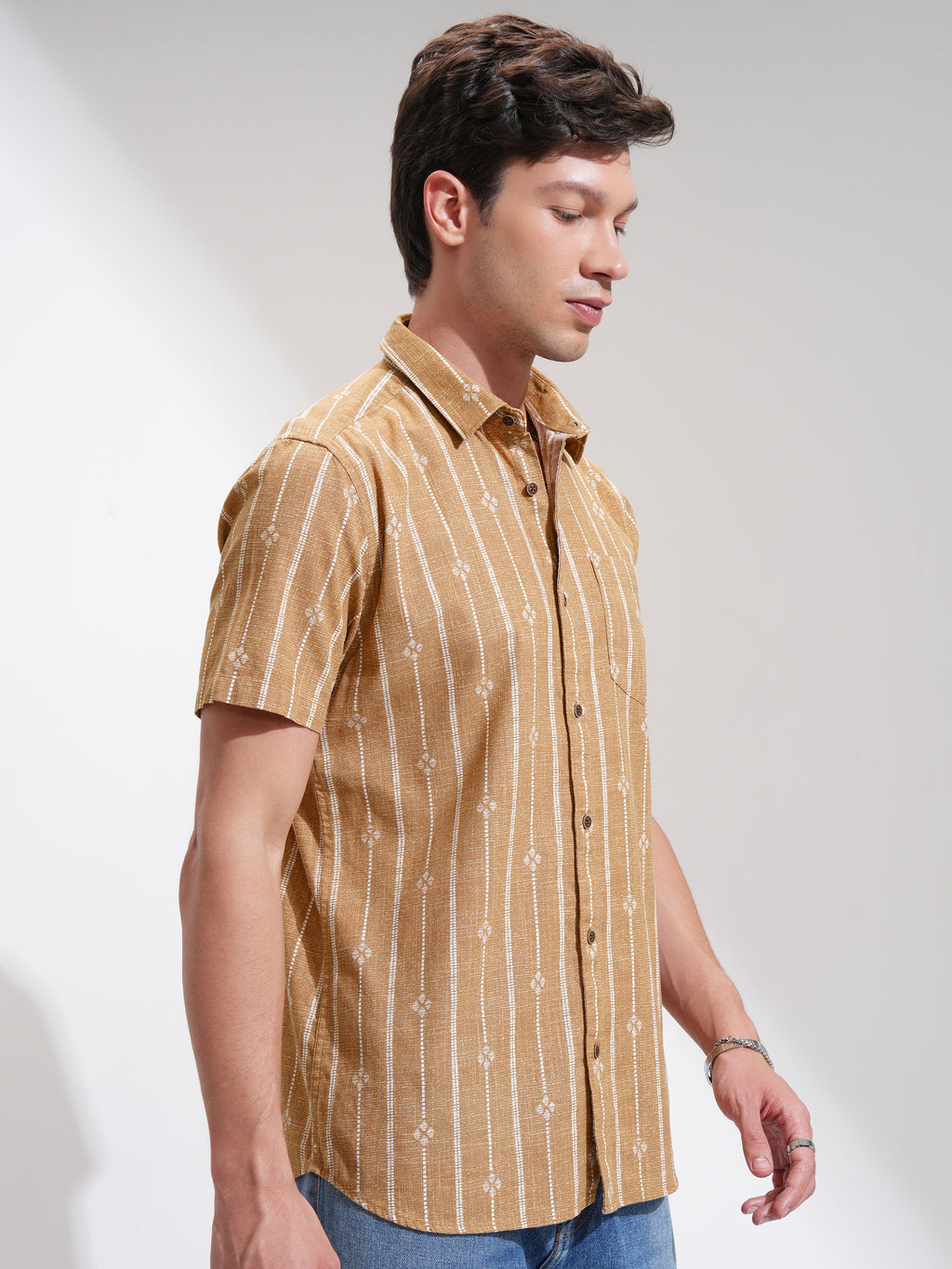 Highlander Men Mustard Printed Slim Fit Casual Shirt - Mustard - Image 6