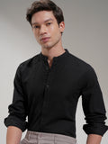 Highlander Men Black Self Design Slim Fit Casual Shirt - Black - Image 1