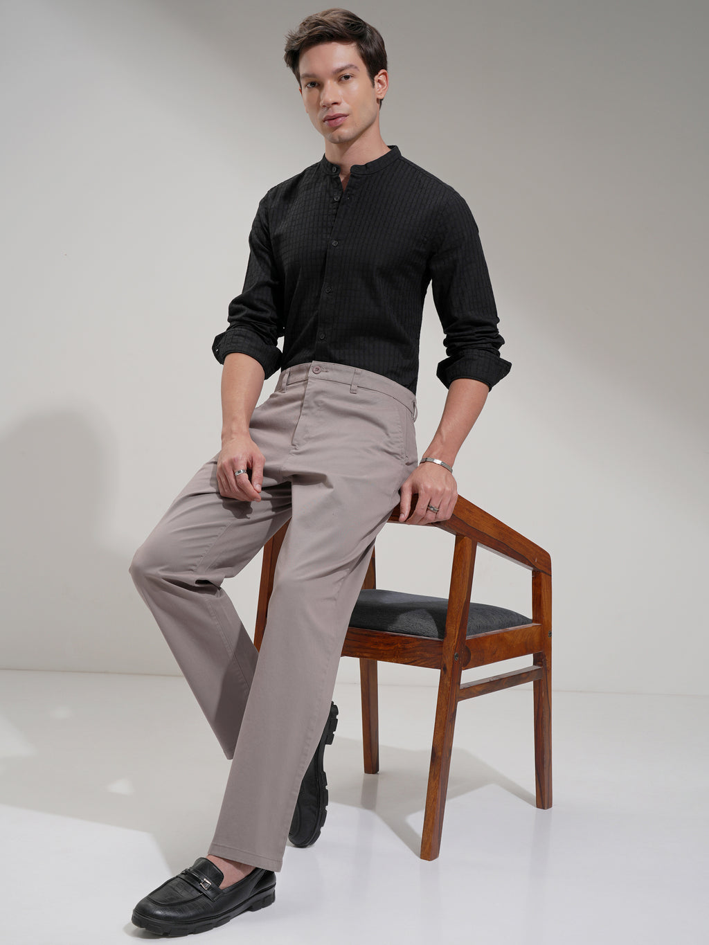 Highlander Men Black Self Design Slim Fit Casual Shirt - Black - Image 2